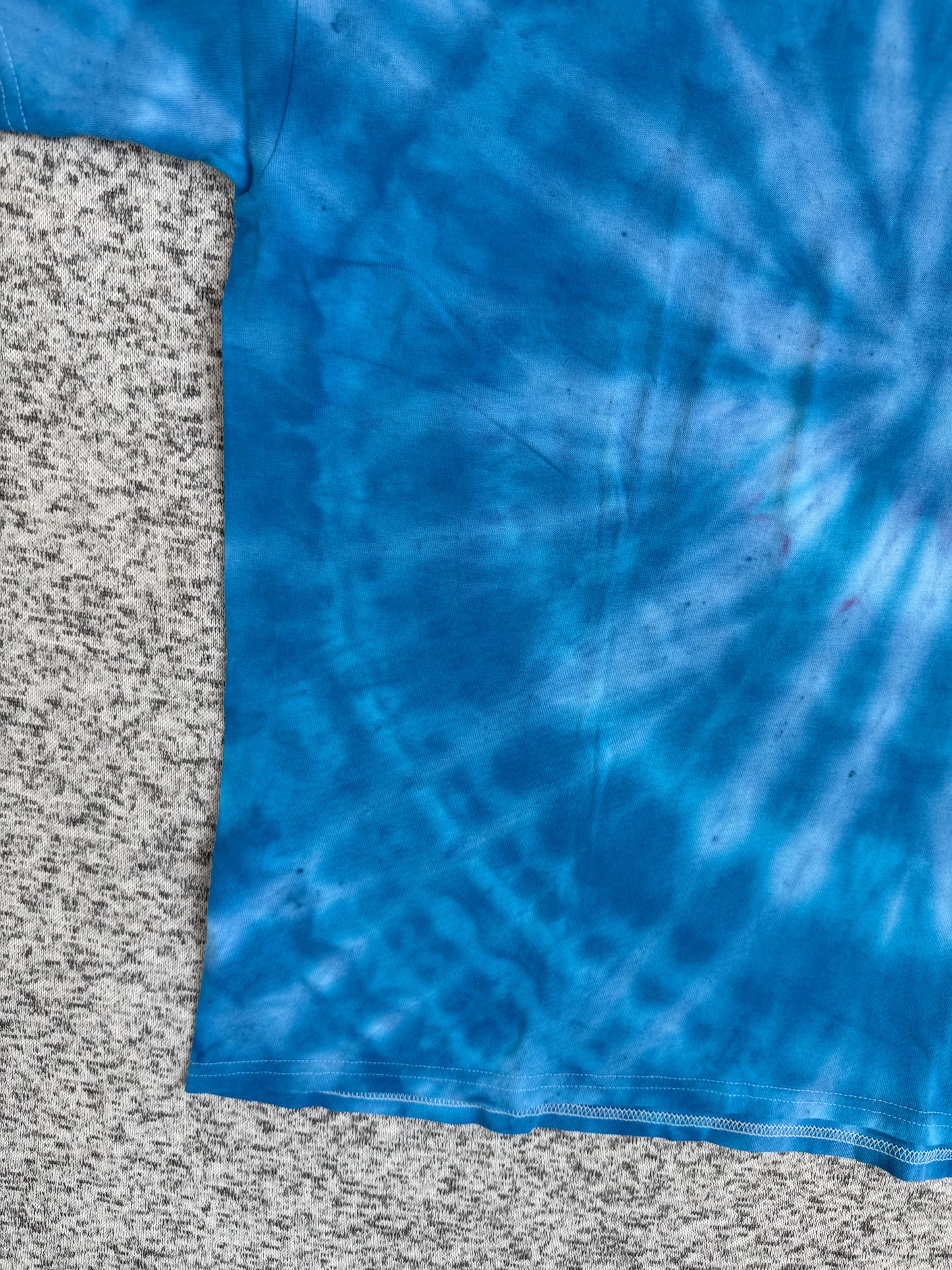 MHD Bright Blue Light Blue Spiral Ice Dye Tie Dye Short Sleeve Shirt 100% Cotton Size XL