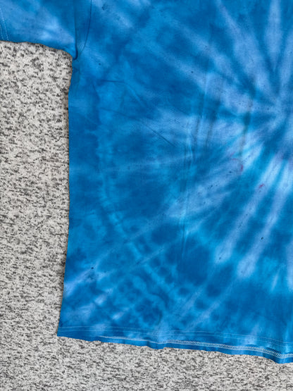 MHD Bright Blue Light Blue Spiral Ice Dye Tie Dye Short Sleeve Shirt 100% Cotton Size XL
