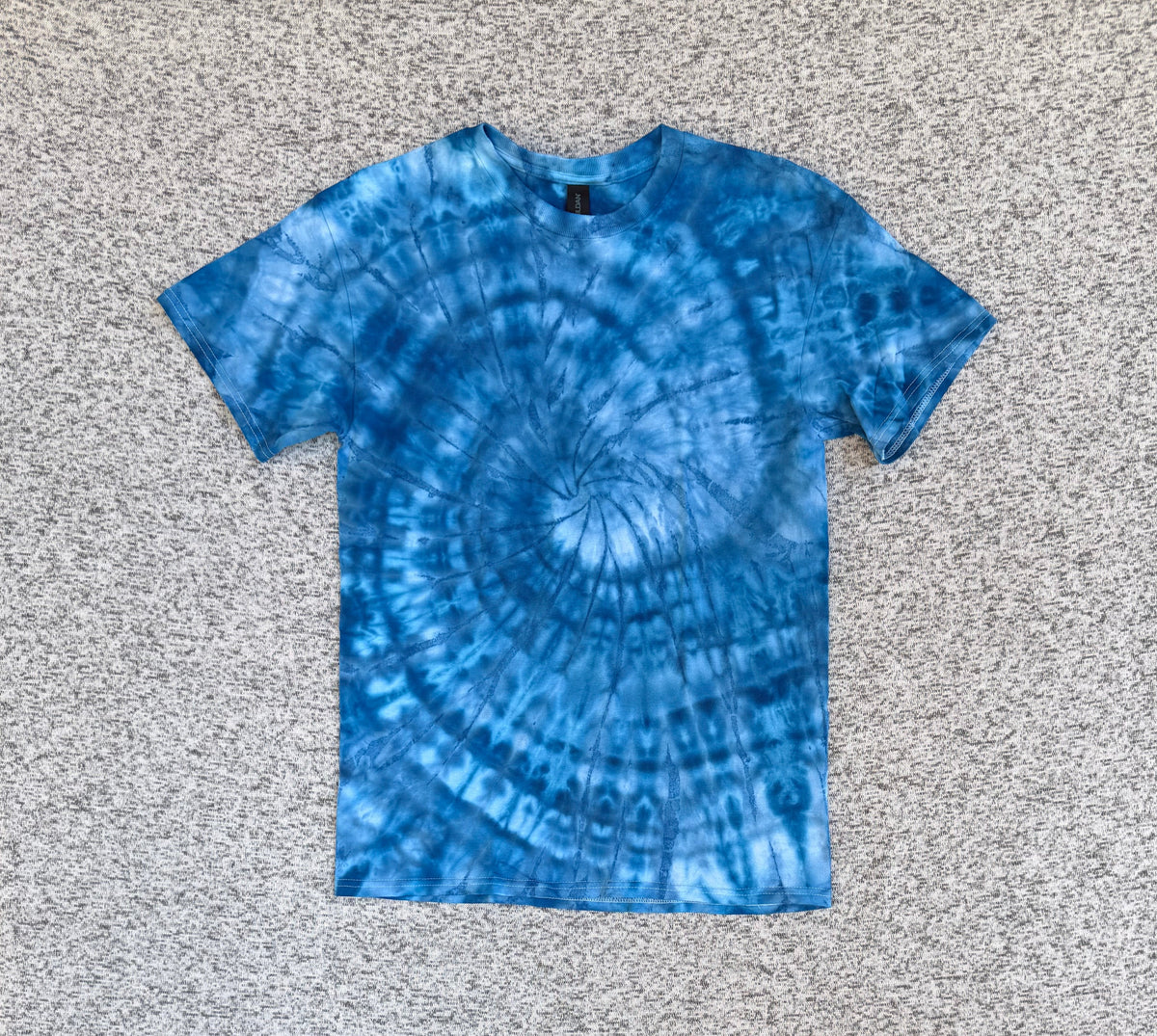 MHD Dark Blue Light Blue Spiral Ice Dye Tie Dye Short Sleeve Shirt 100% Cotton Size Medium