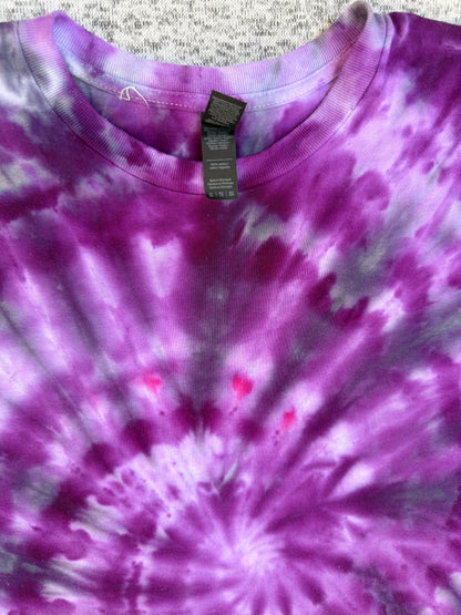 MHD Dark Purple Lavender Gray Black Spiral Ice Dye Tie Dye Short Sleeve Shirt 100% Cotton Size XL