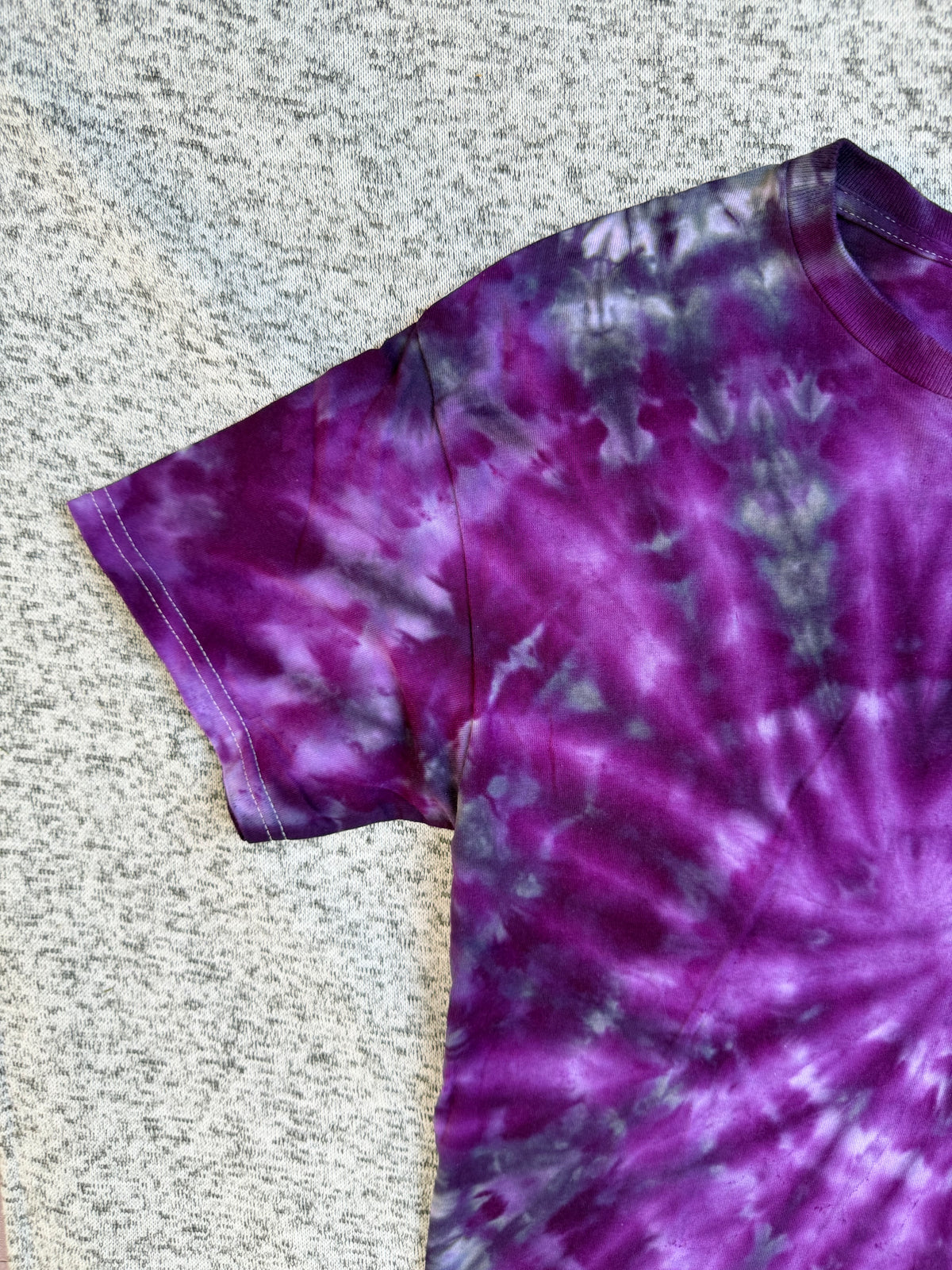 MHD Purple Lavender Grey Black Spiral Ice Dye Tie Dye Short Sleeve Shirt 100% Cotton Size Medium