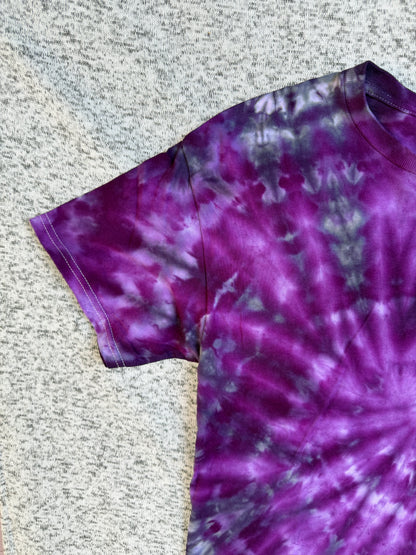 MHD Purple Lavender Grey Black Spiral Ice Dye Tie Dye Short Sleeve Shirt 100% Cotton Size Medium