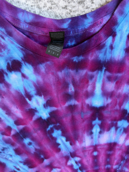 MHD Dark Purple Navy Blue Light Blue Spiral Ice Dye Tie Dye Short Sleeve Shirt 100% Cotton Size Medium