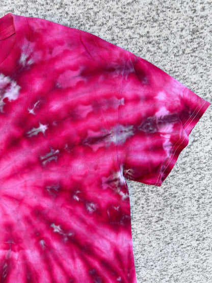 MHD Dark Pink Red Light Pink Purple Spiral Ice Dye Tie Dye Short Sleeve Shirt 100% Cotton Size Medium