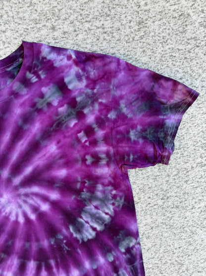 MHD Dark Purple Lavender Gray Spiral Ice Dye Tie Dye Short Sleeve Shirt 100% Cotton Size Large