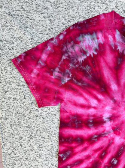 MHD Dark Pink Red Light Pink Purple Spiral Ice Dye Tie Dye Short Sleeve Shirt 100% Cotton Size Medium