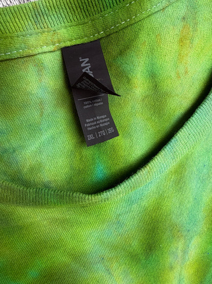 MHD Olive Green Lime Green Teal Spiral  Ice Dye Tie Dye Short Sleeve Shirt 100% Cotton Size XXL