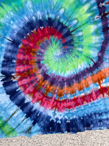 MHD Blue Green Red Orange Spiral Ice Dye Tie Dye Short Sleeve Shirt 100% Cotton Size XXL