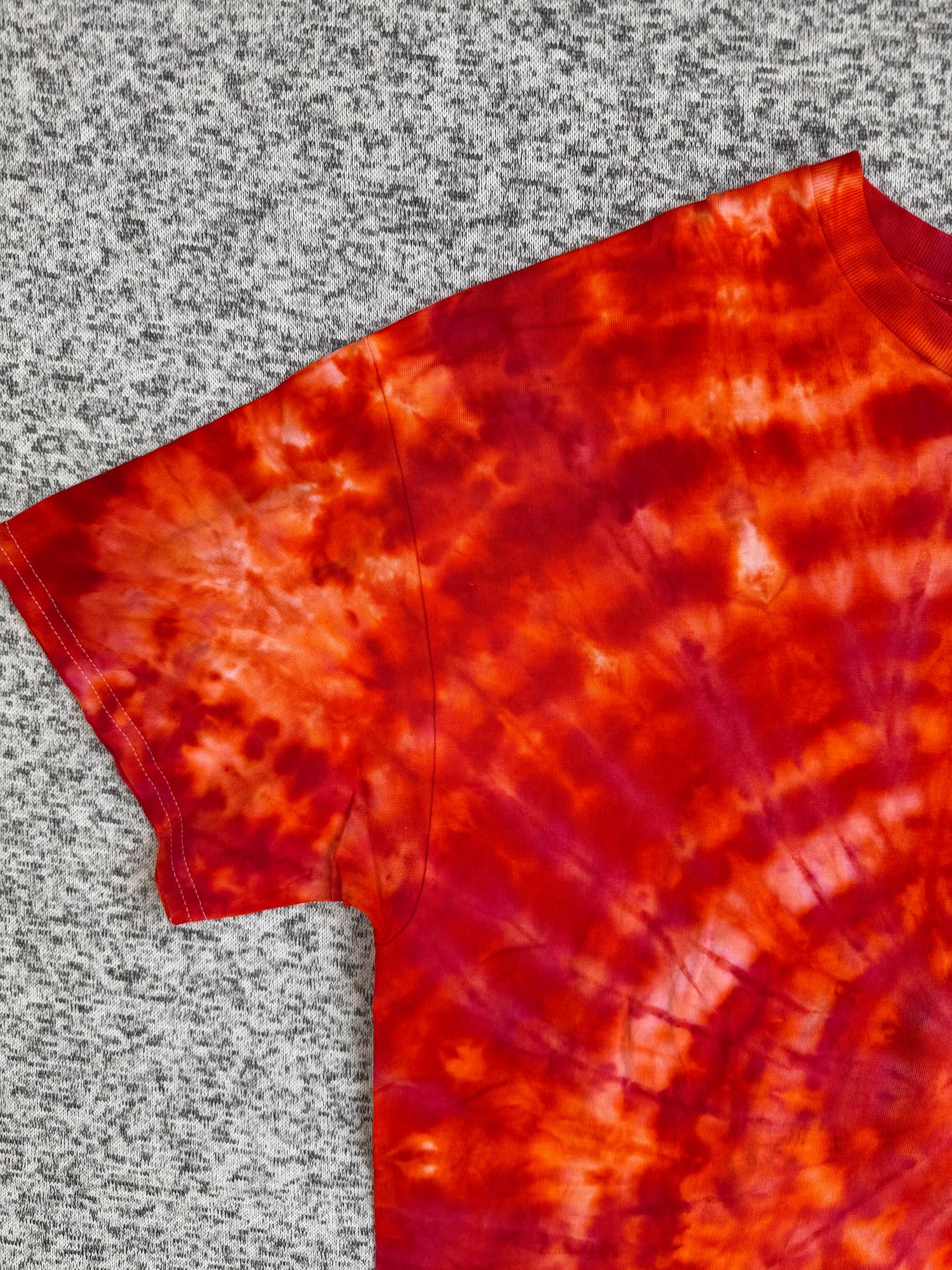 MHD Red Dark Orange Light Orange Spiral Ice Dye Tie Dye Short Sleeve Shirt 100% Cotton Size XL