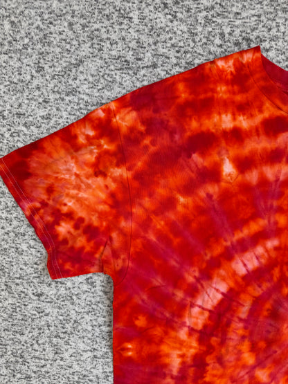 MHD Red Dark Orange Light Orange Spiral Ice Dye Tie Dye Short Sleeve Shirt 100% Cotton Size XL