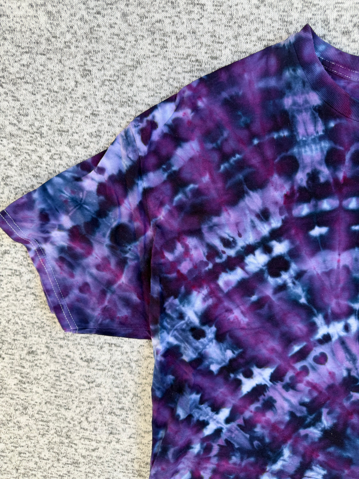 MHD Dark Purple Navy Blue Lavender Spiral Ice Dye Tie Dye Short Sleeve Shirt 100% Cotton Size XL