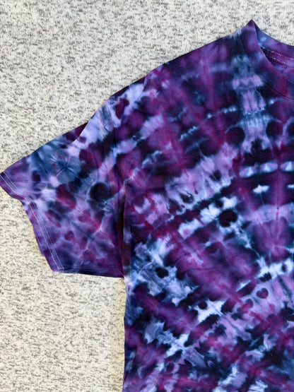 MHD Dark Purple Navy Blue Lavender Spiral Ice Dye Tie Dye Short Sleeve Shirt 100% Cotton Size XL