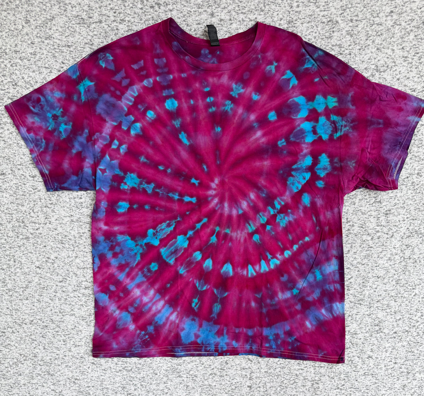 MHD Dark Pink Purple Bright Blue Teal Spiral Ice Dye Tie Dye Short Sleeve Shirt 100% Cotton Size XXL
