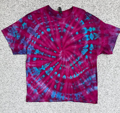MHD Dark Pink Purple Bright Blue Teal Spiral Ice Dye Tie Dye Short Sleeve Shirt 100% Cotton Size XXL