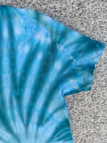 MHD Denim Blue Light Blue Spiral Ice Dye Tie Dye Short Sleeve Shirt 100% Cotton Size Large