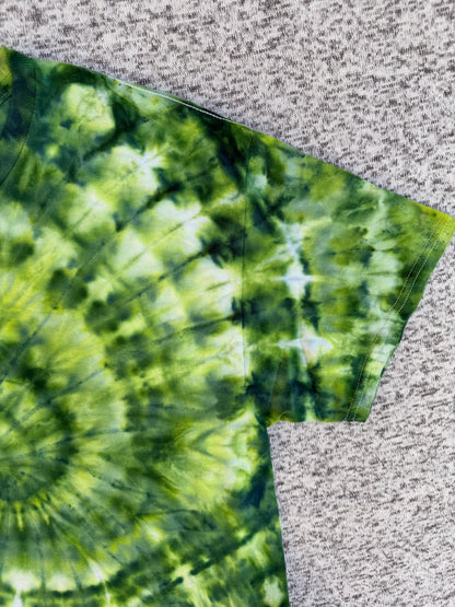 MHD Dark Green Lime Green Spiral Ice Dye Tie Dye Short Sleeve Shirt 100% Cotton Size Large