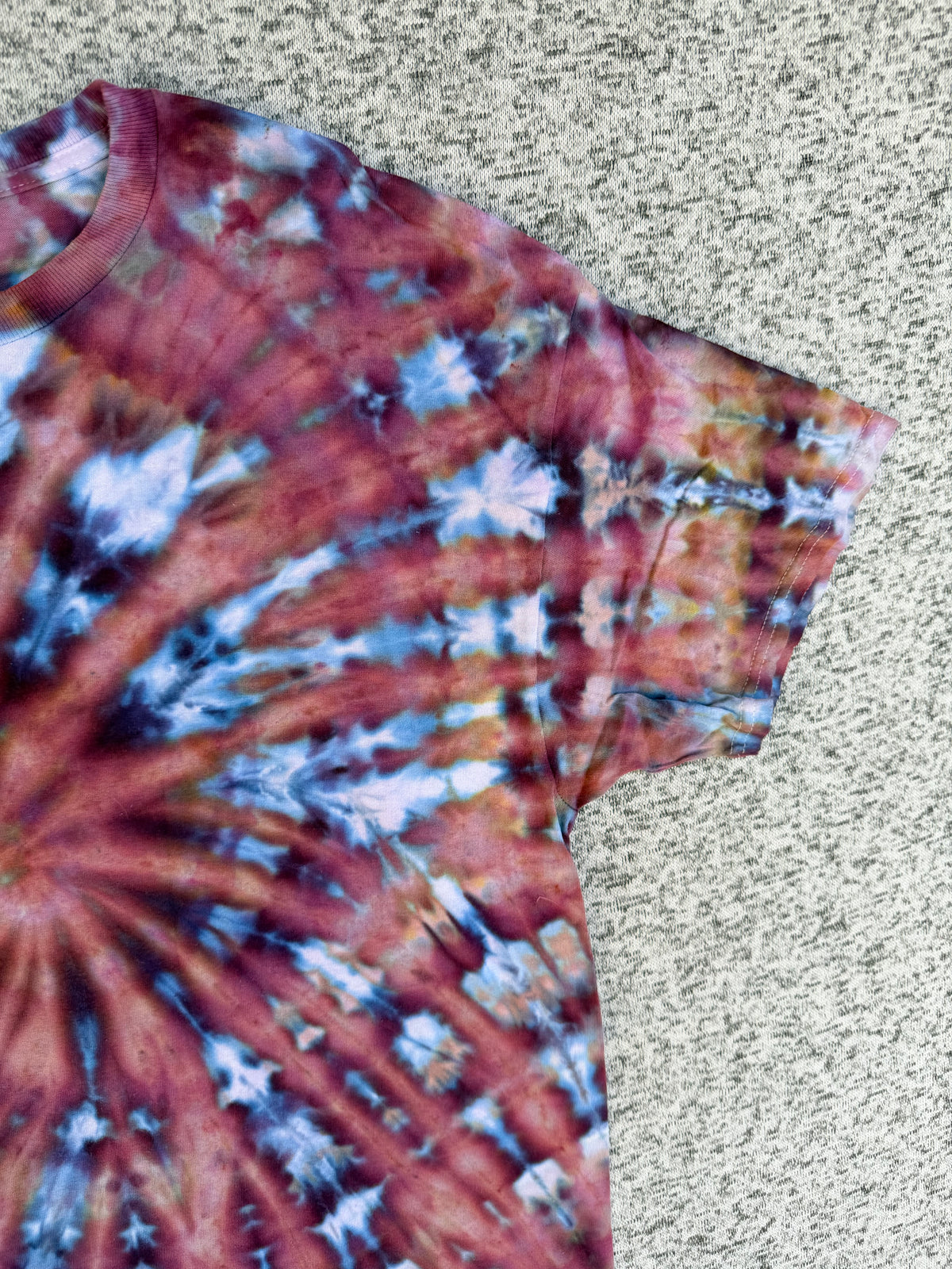 MHD Dusty Rose Dark Purple Blue White Spiral Ice Dye Tie Dye Short Sleeve Shirt 100% Cotton Size XL