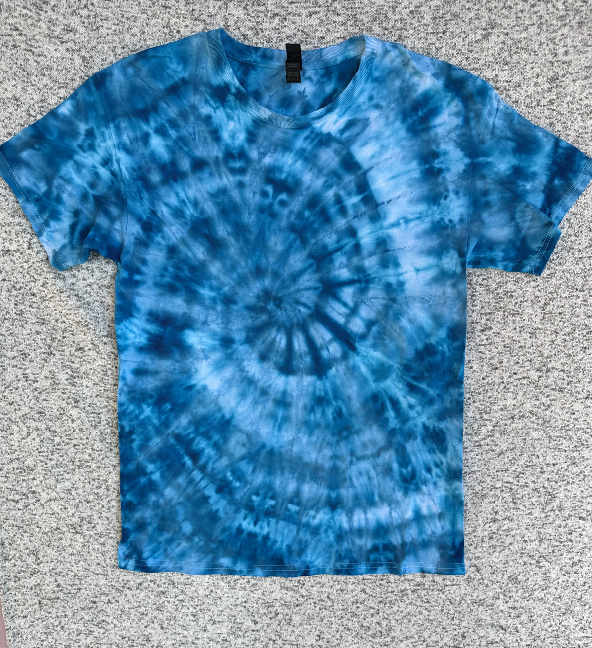 MHD Dark Blue Light Blue Spiral Ice Dye Tie Dye Short Sleeve Shirt 100% Cotton Size Large