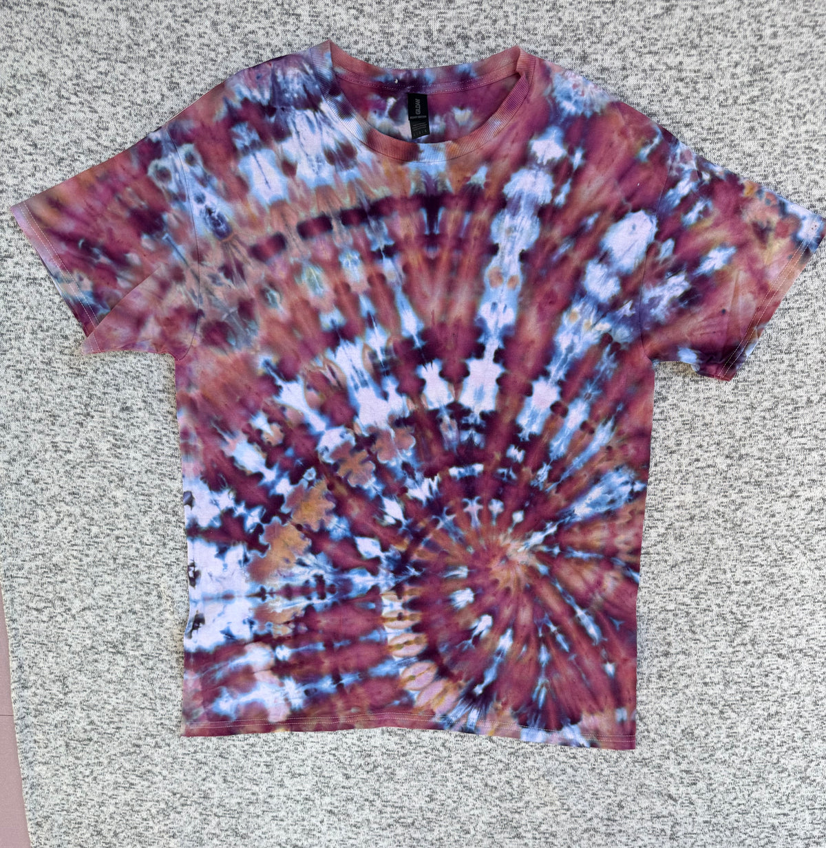 MHD Dusty Rose Purple Navy Bliue White Spiral Ice Dye Tie Dye Short Sleeve Shirt 100% Cotton Size Large