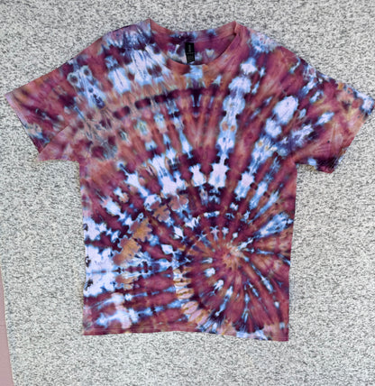 MHD Dusty Rose Purple Navy Bliue White Spiral Ice Dye Tie Dye Short Sleeve Shirt 100% Cotton Size Large