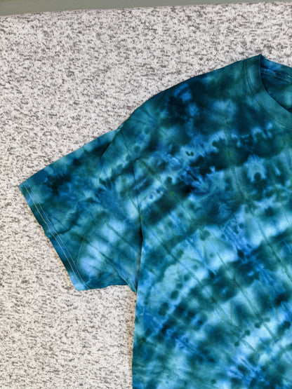 MHD Dark Green Navy Blue Light Green Spiral Ice Dye Tie Dye Short Sleeve Shirt 100% Cotton Size XL