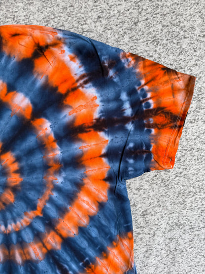 MHD Navy Blue Orange Spiral Ice Dye Tie Dye Short Sleeve Shirt 100% Cotton Size XXL