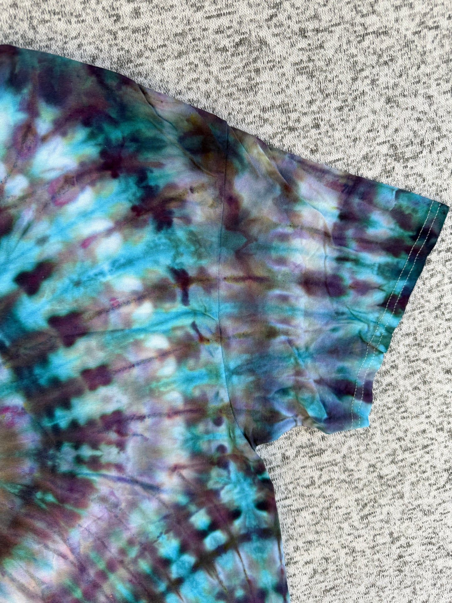 MHD Dark Purple Dark Blue Teal Spiral Ice Dye Tie Dye Short Sleeve Shirt 100% Cotton Size XL