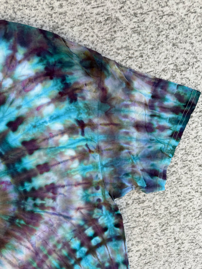 MHD Dark Purple Dark Blue Teal Spiral Ice Dye Tie Dye Short Sleeve Shirt 100% Cotton Size XL