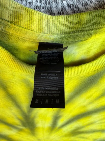 MHD Yellow Dark Green Spiral Ice Dye Tie Dye Short Sleeve Shirt 100% Cotton Size Medium