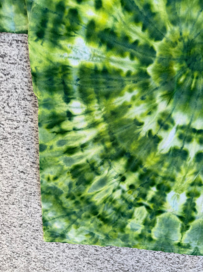 MHD Dark Green Lime Green Spiral Ice Dye Tie Dye Short Sleeve Shirt 100% Cotton Size Large