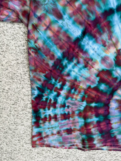 MHD Dark Purple Teal Dark Blue Spiral Ice Dye Tie Dye Short Sleeve Shirt 100% Cotton Size XXL