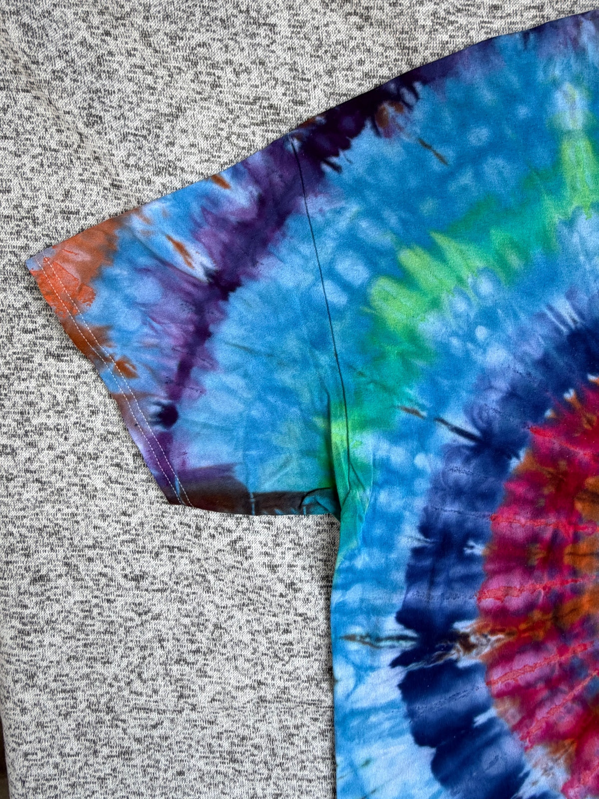 MHD Blue Green Red Orange Spiral Ice Dye Tie Dye Short Sleeve Shirt 100% Cotton Size XXL