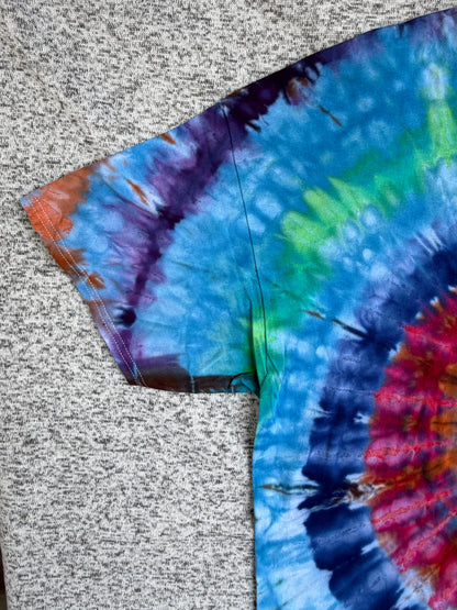MHD Blue Green Red Orange Spiral Ice Dye Tie Dye Short Sleeve Shirt 100% Cotton Size XXL