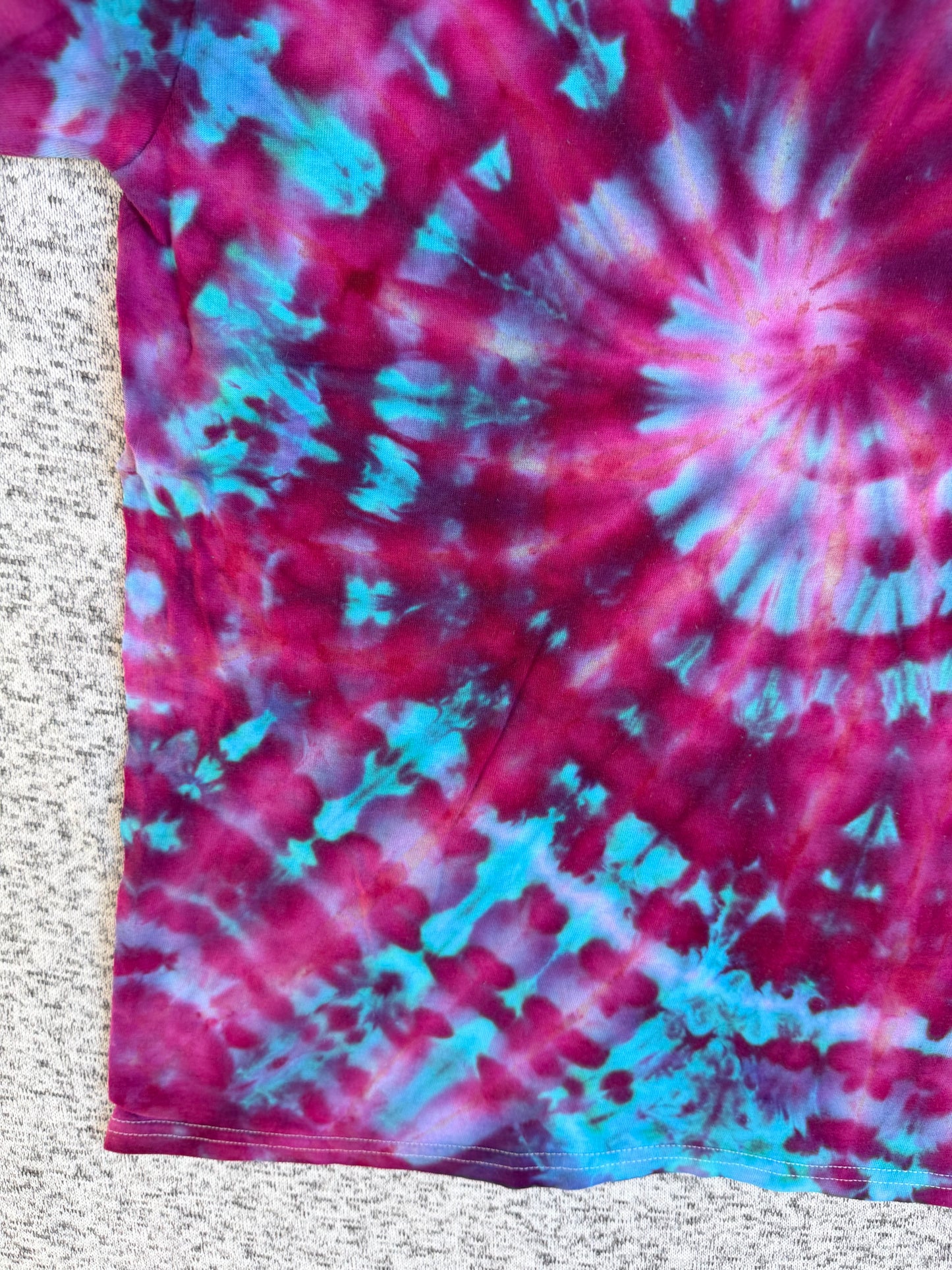 MHD Dark Pink Purple Teal Blue Spiral Ice Dye Tie Dye Short Sleeve Shirt 100% Cotton Size Large