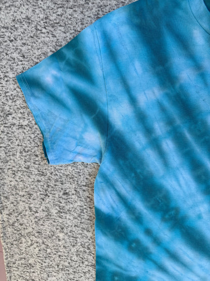 MHD Denim Blue Light Blue Spiral Ice Dye Tie Dye Short Sleeve Shirt 100% Cotton Size Large