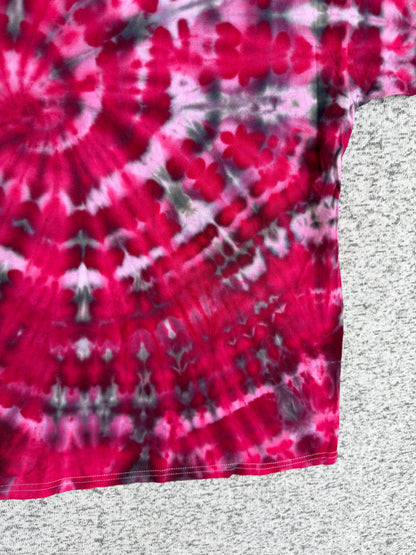 MHD Red Pink Grey Spiral Ice Dye Tie Dye Short Sleeve Shirt 100% Cotton Size XXL
