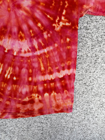 MHD Red Dark Orange Yellow Coral Spiral Ice Dye Tie Dye Short Sleeve Shirt 100% Cotton Size XL
