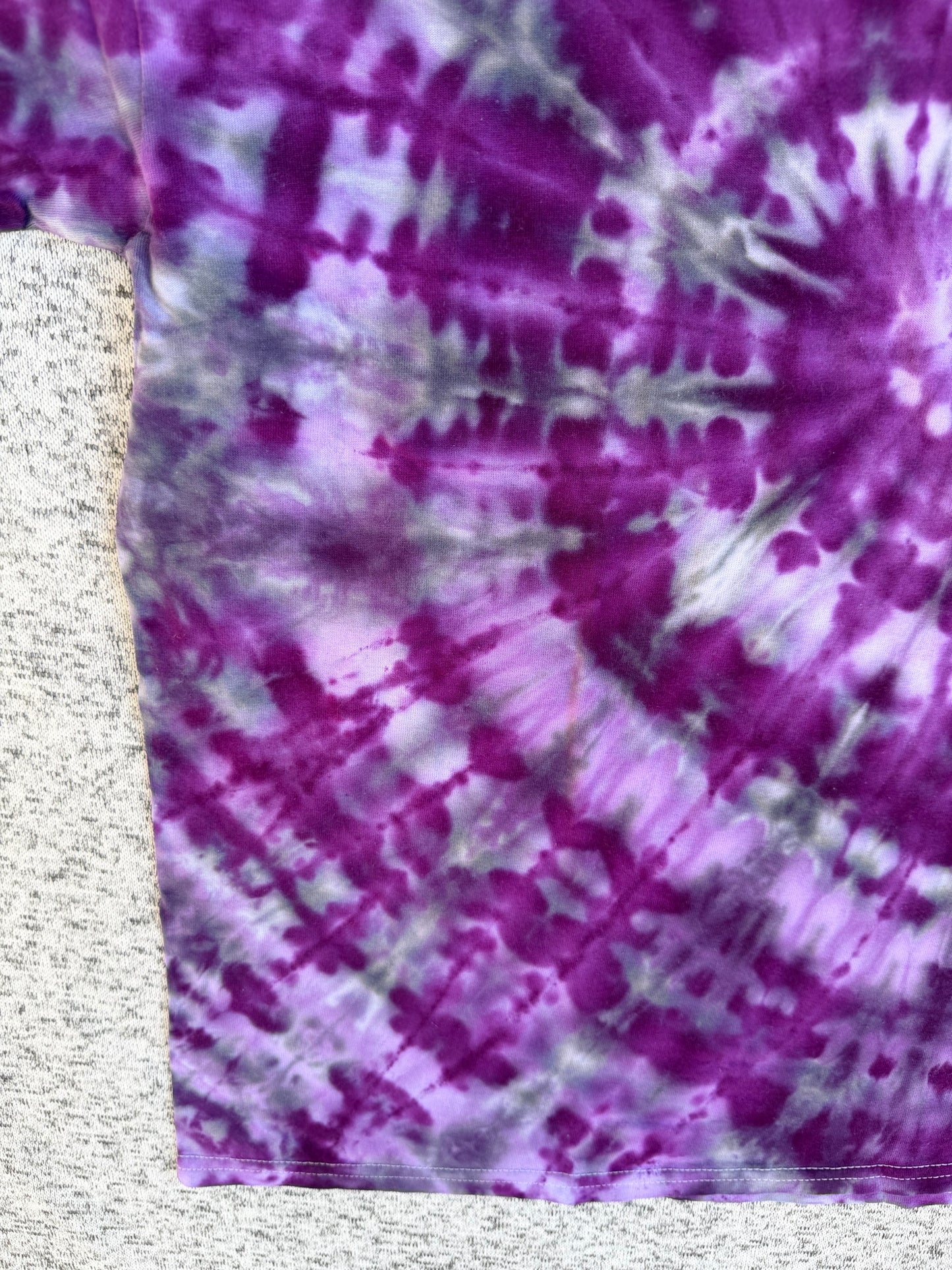 MHD Purple Lavender Gray Spiral Ice Dye Tie Dye Short Sleeve Shirt 100% Cotton Size XL