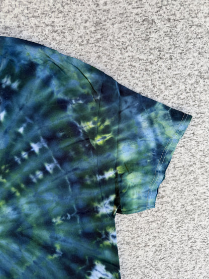 MHD Dark Green Navy Blue Light Green Spiral Ice Dye Tie Dye Short Sleeve Shirt 100% Cotton Size XL