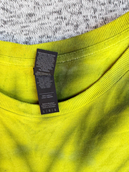 MHD Dark Green Yellow Spiral Ice Dye Tie Dye Short Sleeve Shirt 100% Cotton Size Large