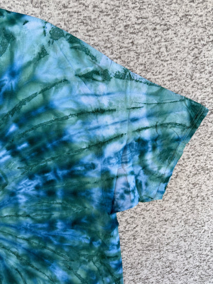 MHD Navy Blue Dark Green Light Green Spiral Ice Dye Tie Dye Short Sleeve Shirt 100% Cotton Size XXL