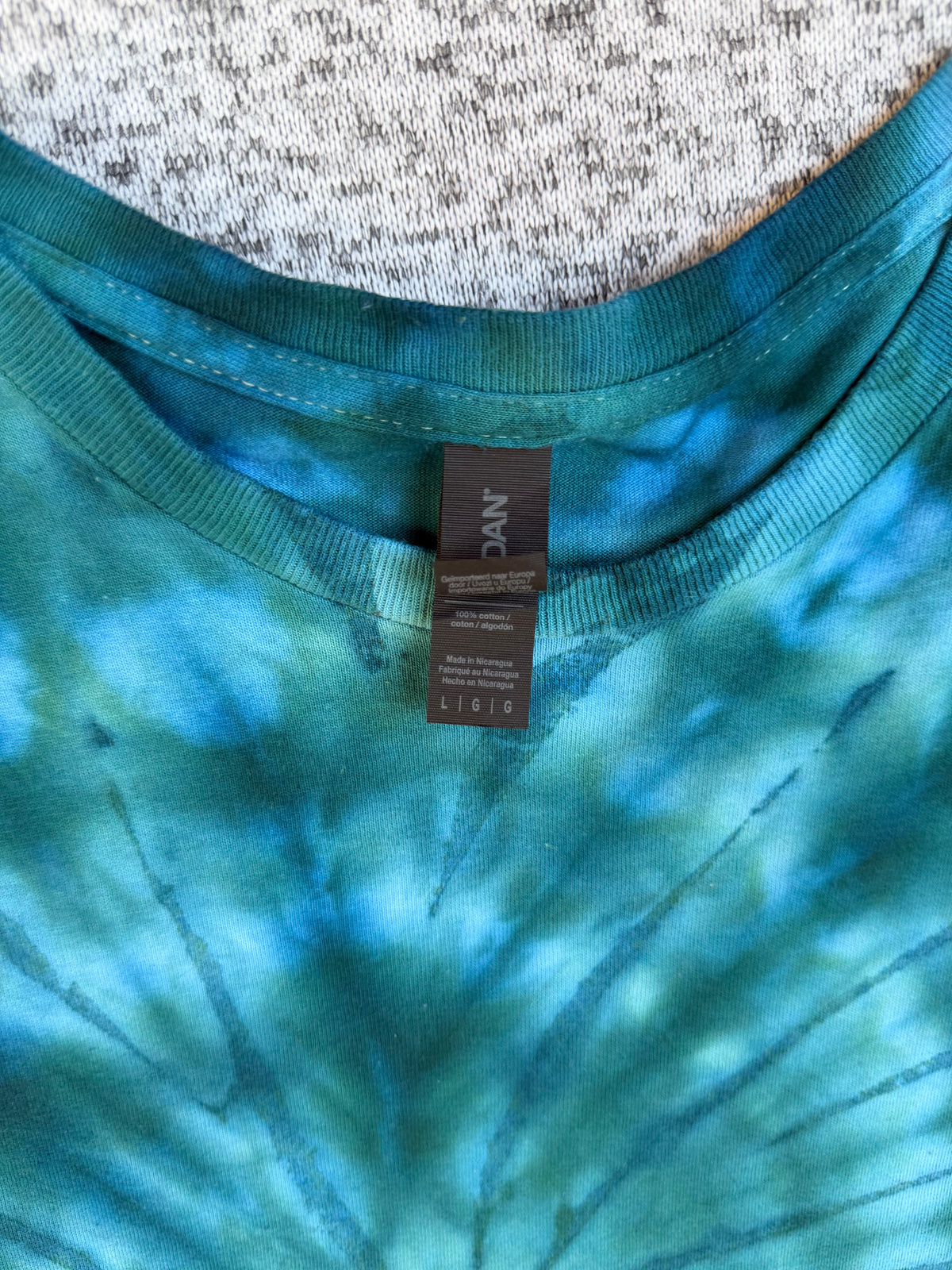 MHD Dark Green Navy Blue Spiral Ice Dye Tie Dye Short Sleeve Shirt 100% Cotton Size Large