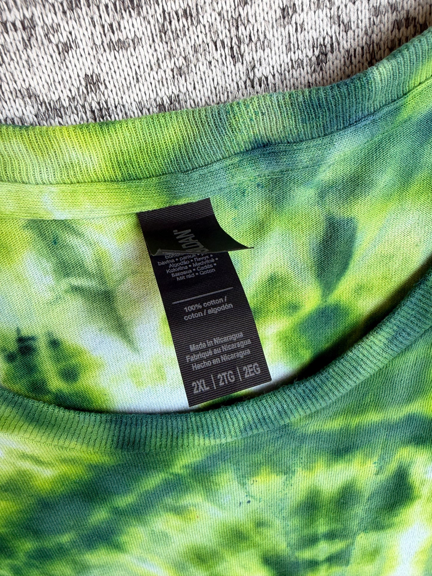 MHD Dark Green Light Green Yellow Spiral Ice Dye Tie Dye Short Sleeve Shirt 100% Cotton Size XXL