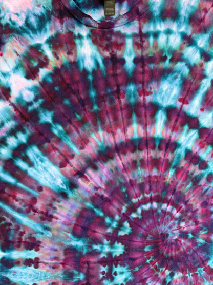 MHD Dark Purple Dark Blue Teal Spiral Ice Dye Tie Dye Short Sleeve Shirt 100% Cotton Size XXL