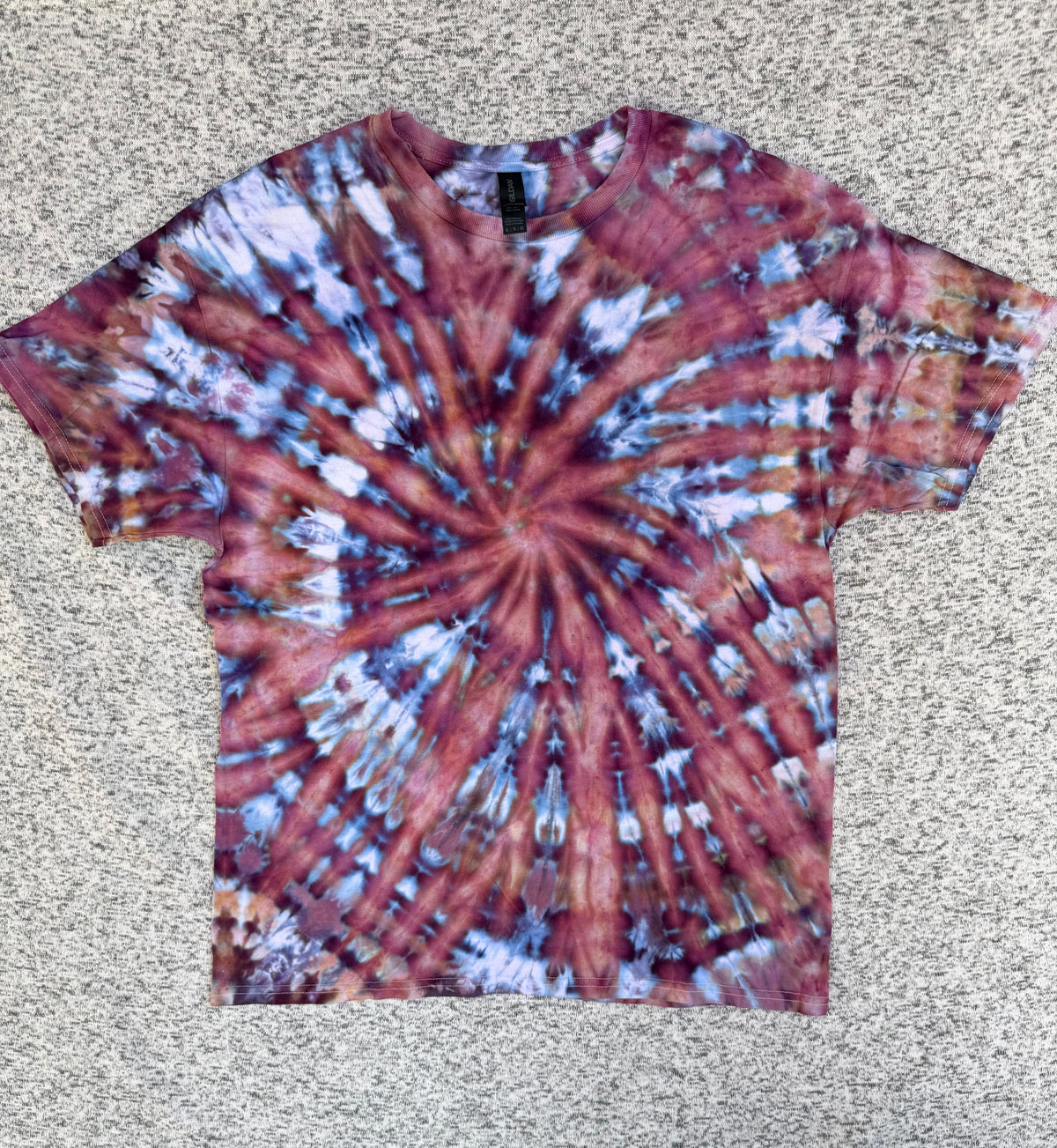 MHD Dusty Rose Dark Purple Blue White Spiral Ice Dye Tie Dye Short Sleeve Shirt 100% Cotton Size XL