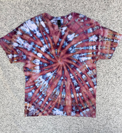 MHD Dusty Rose Dark Purple Blue White Spiral Ice Dye Tie Dye Short Sleeve Shirt 100% Cotton Size XL