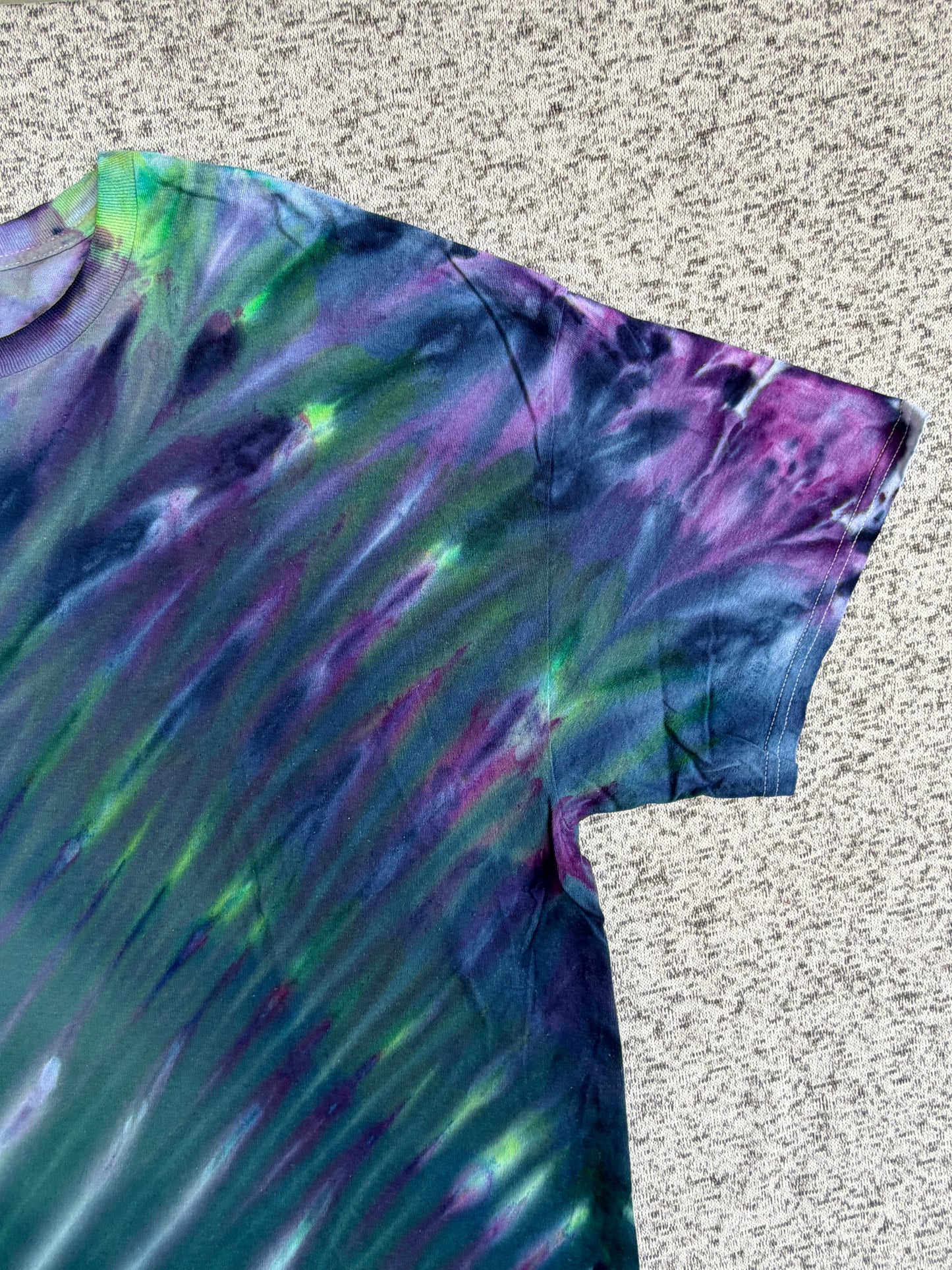MHD Dark Purple Green Navy Blue Fan Fold Ice Dye Tie Dye Short Sleeve Shirt 100% Cotton Size XXL