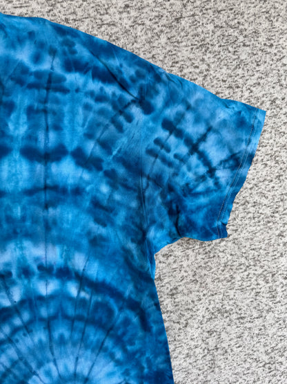 MHD Denim Blue Light Blue White Spiral Ice Dye Tie Dye Short Sleeve Shirt 100% Cotton Size XXL