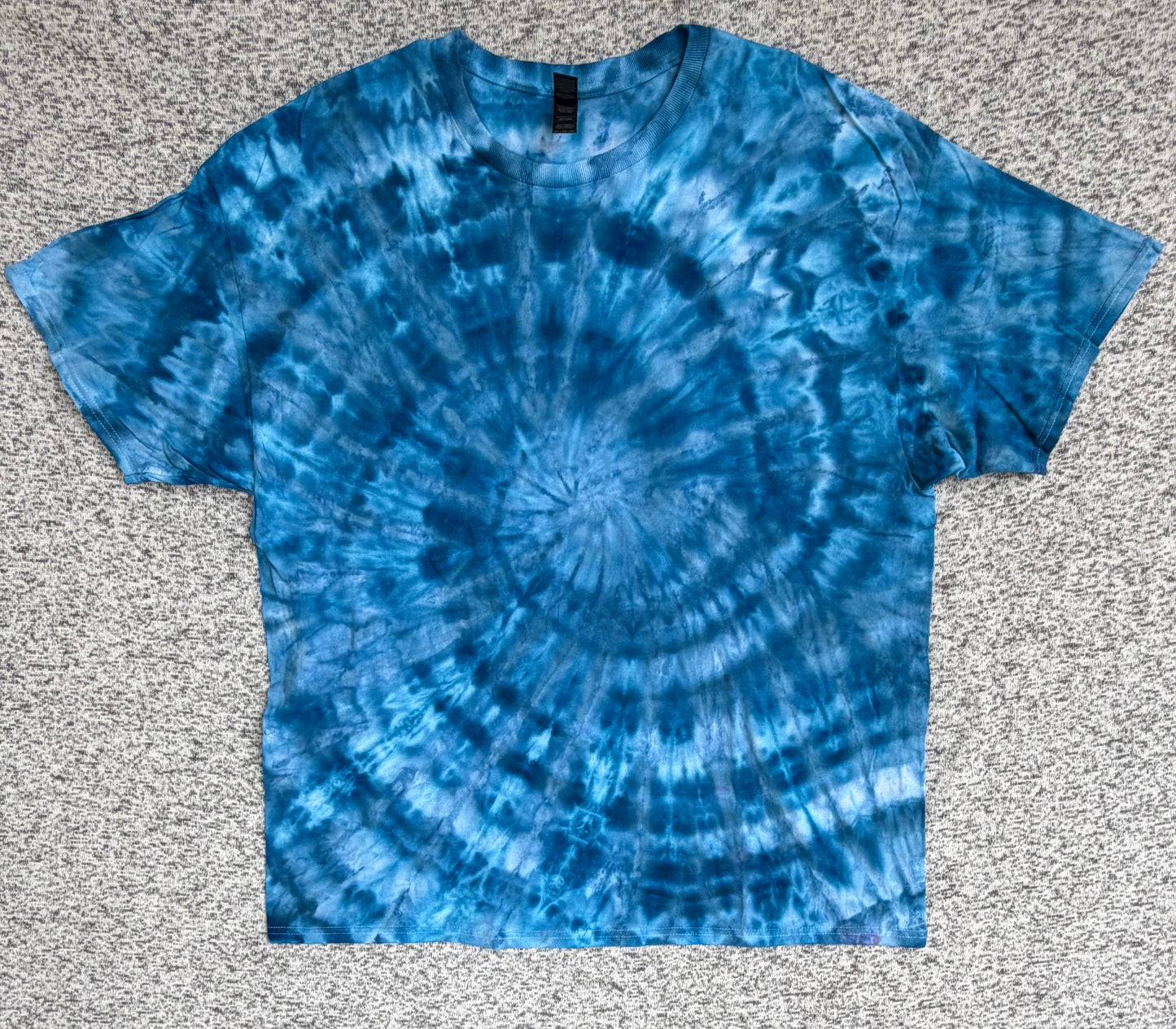 MHD Dark Blue Bright Blue White Spiral  Ice Dye Tie Dye Short Sleeve Shirt 100% Cotton Size XXL
