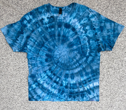 MHD Dark Blue Bright Blue White Spiral  Ice Dye Tie Dye Short Sleeve Shirt 100% Cotton Size XXL